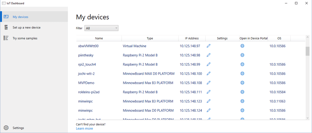 Windows 10 IoT Dashboard