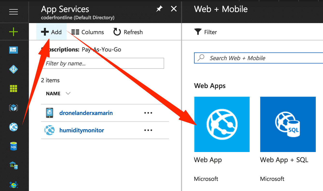 Add a new Azure Portal App Service